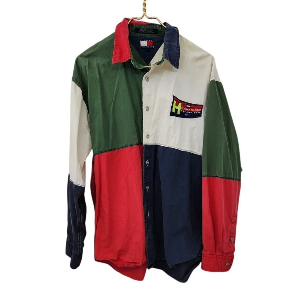 Tommy Hilfiger Sailing Gear Button Down Classic Spell Out Size Large Streetwear